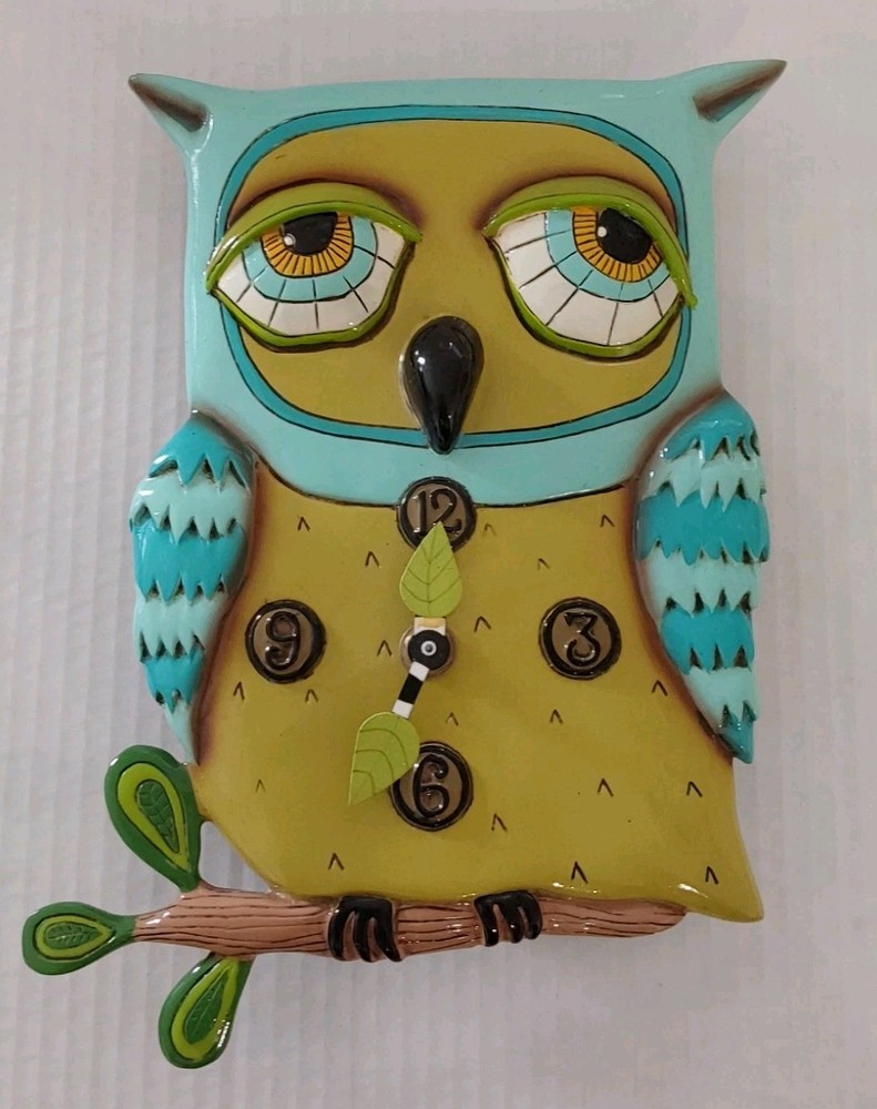 Allen Studio Designs Old Blue Owl Wall Clock Home Decor Working READ
