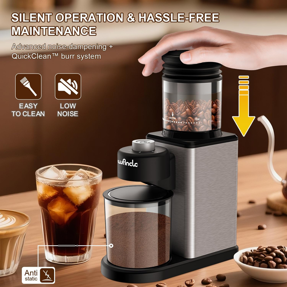 Conical Burr Coffee Grinder Electric - 200W Compact Automatic Coffee Bean Grinde