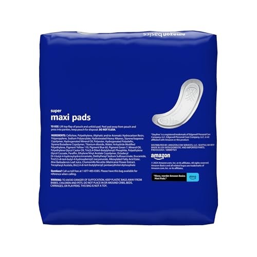 AmazonBasics 192ct Maxi Pads Thick Super Absorbent Unscented - Overnight Flow