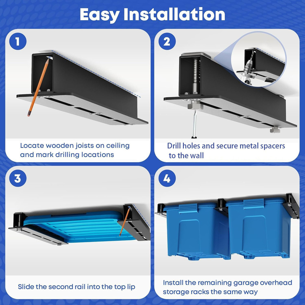 Overhead Garage Storage Rack, Garage Ceiling Storage Racks, Heavy Duty Storage B