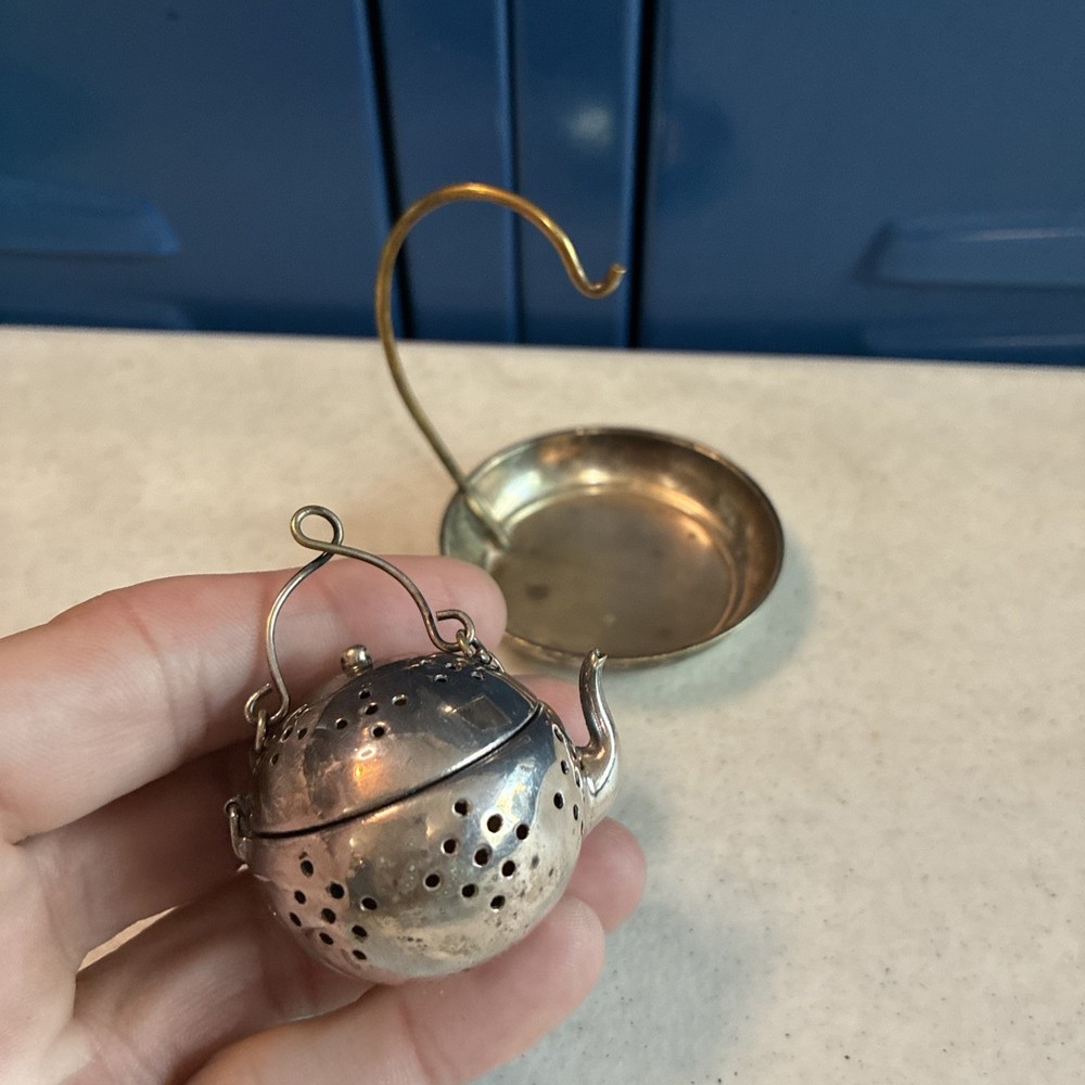 Vintage Silver Plated Tea Ball Teapot Infuser Strainer SET