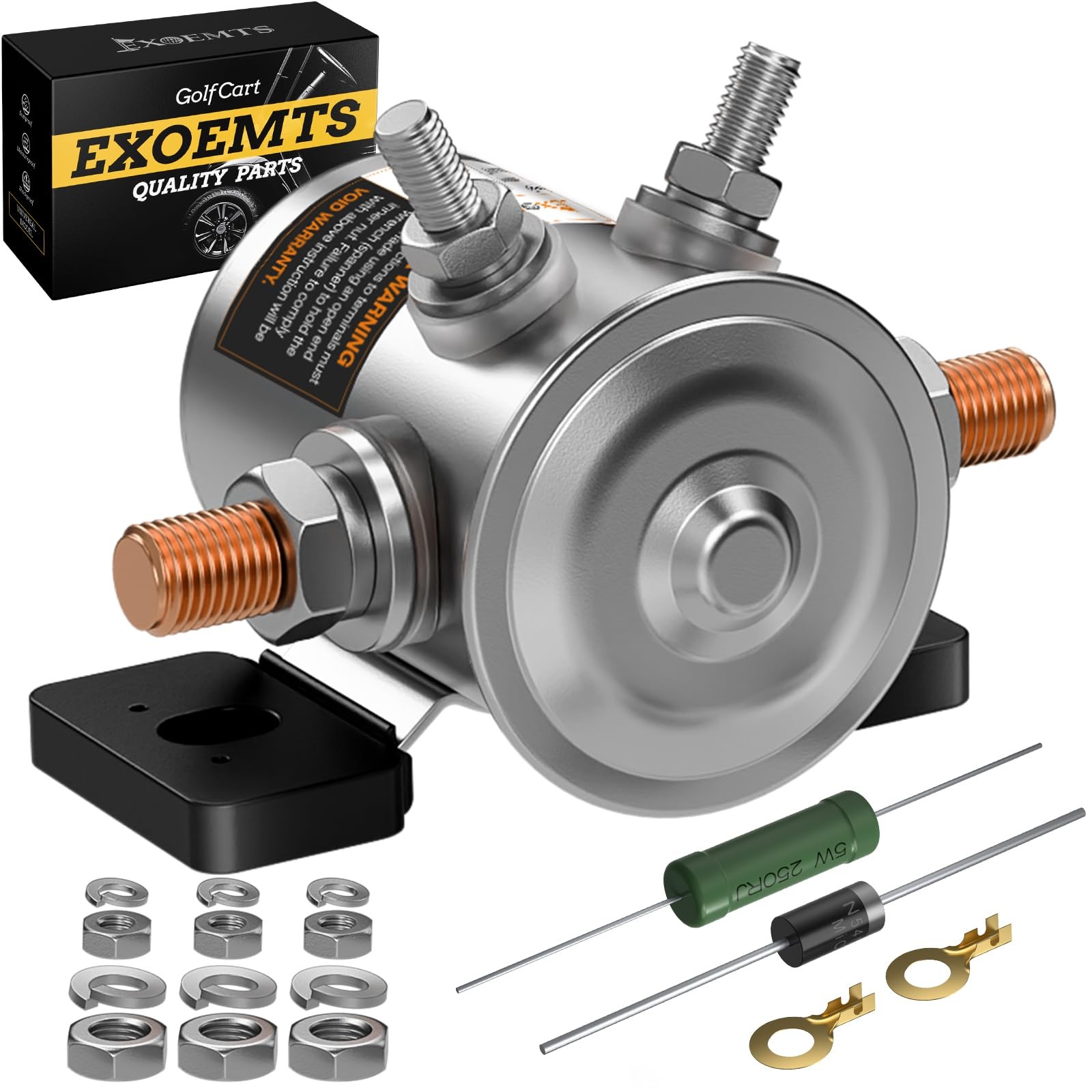 EZGO 36V Solenoid with Mount Bracket, #70 Series Continuous Duty silver