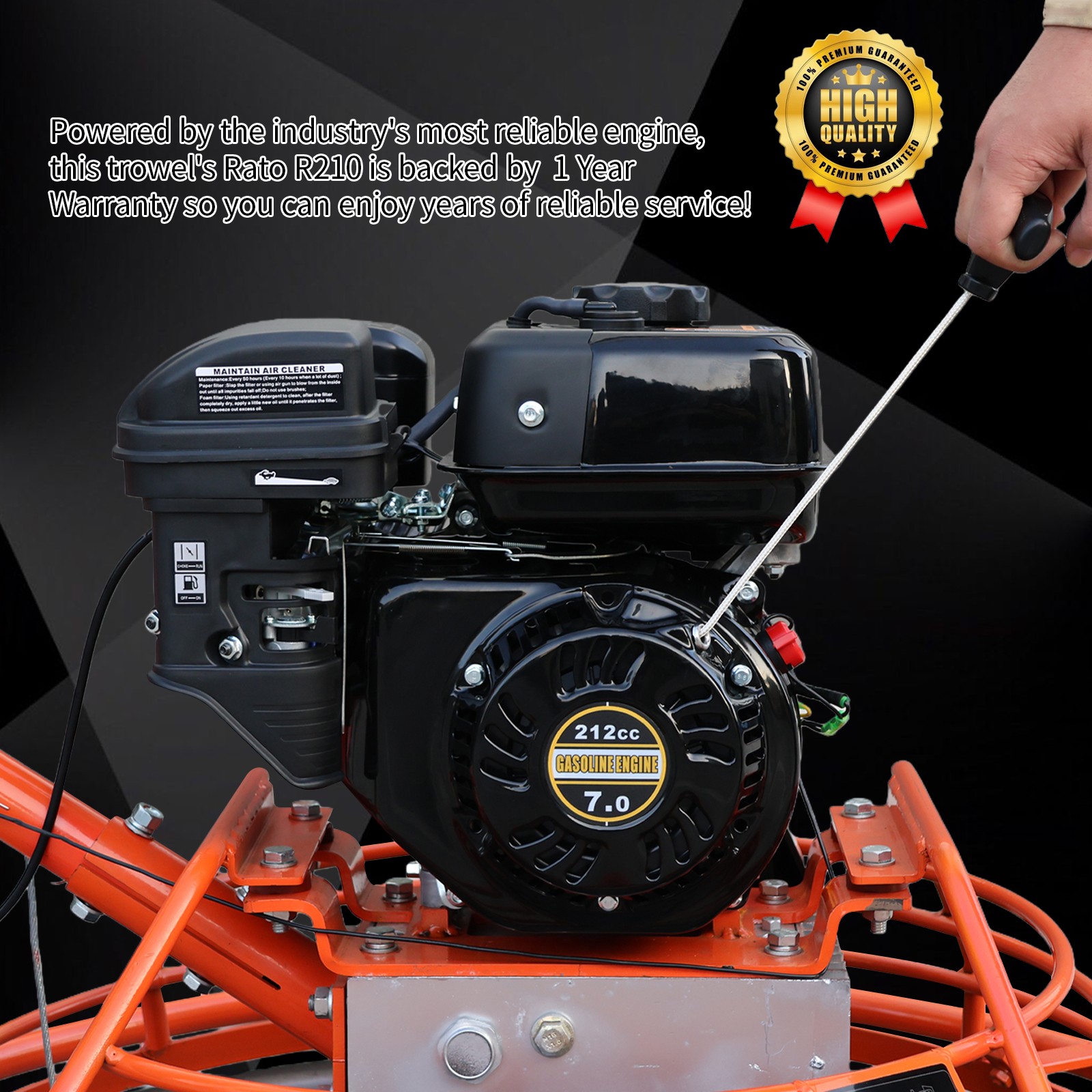 7HP Gas Power 39.37" Cement Surface Finishing Power Trowel Machine w/Float Pan