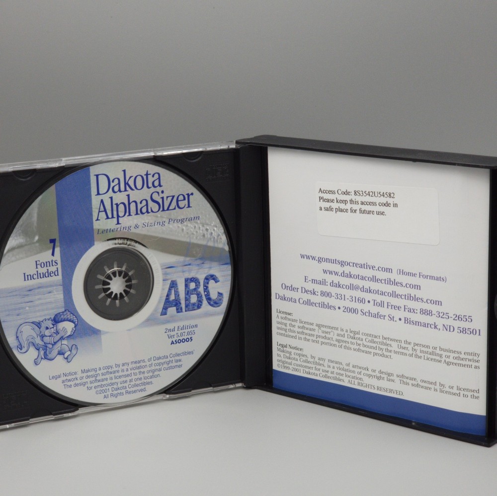 Dakota AlphaSizer 2nd Edition 2001 Embroidery Lettering Sizing Software CD Full