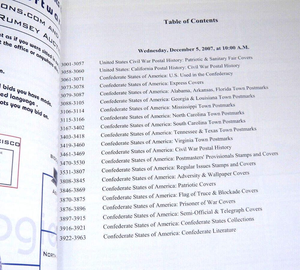Schuyler Rumsey Stamp Auction Catalog 2007 Civil War Confederate States