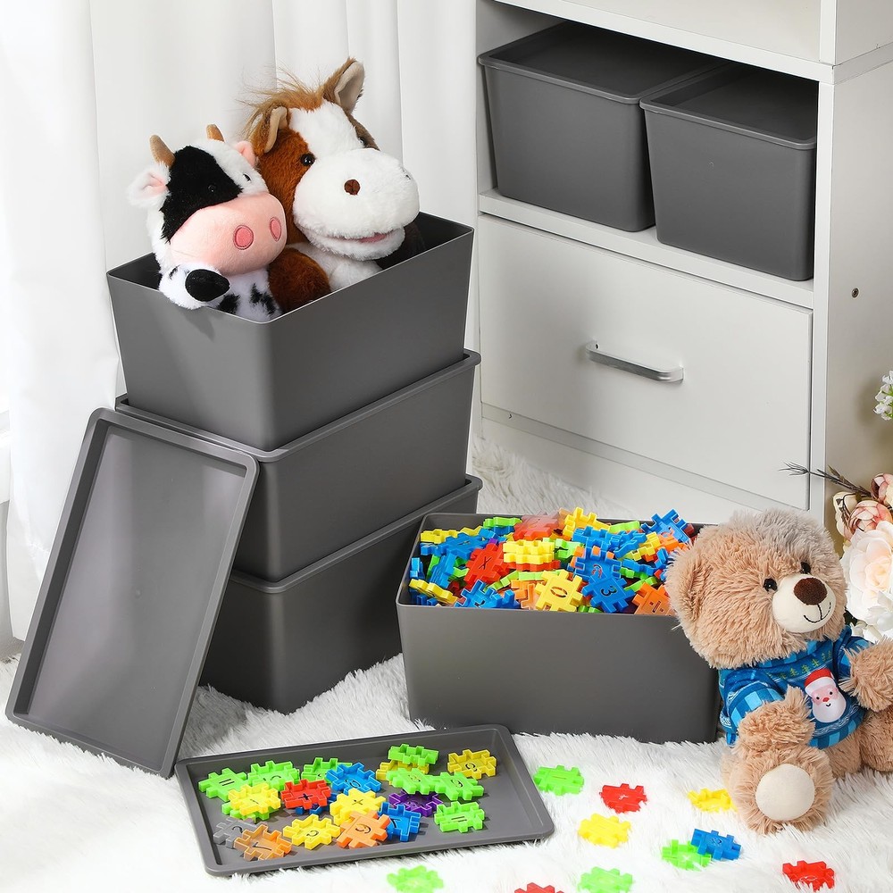 6 Pcs Storage Bins with Lids Small Plastic Storage Containers Stackable Stori...