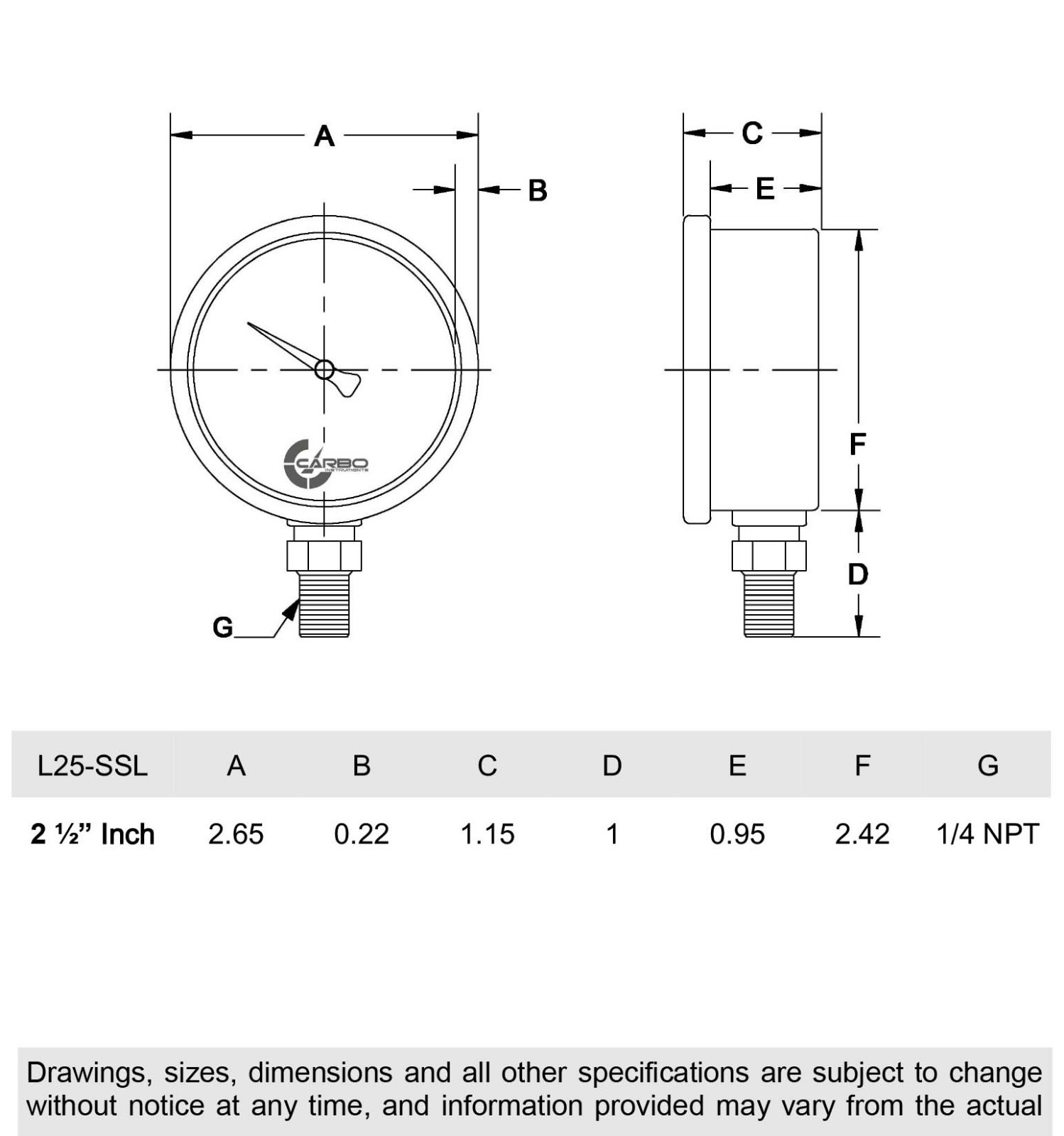 2.5" LIQUID FILLED PRESSURE GAUGE 0 - 30 PSI, STAINLESS STEEL CASE LOWER MOUNT