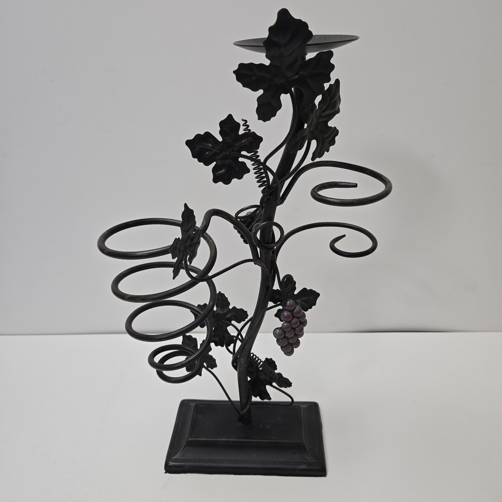 Metal Wine Rack, Holds Wine Bottle, 2 Glasses Candle On Top 17 1/2" tall
