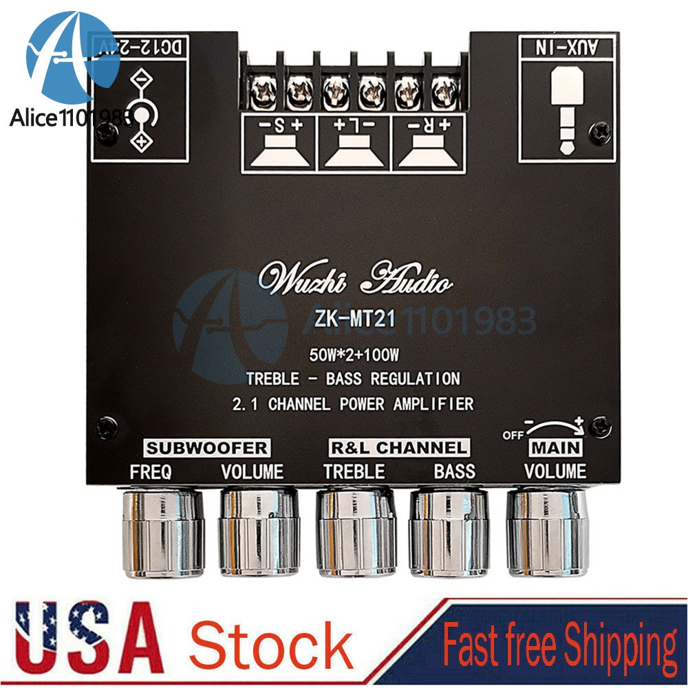 ZK-MT21 2.1Channel Bluetooth Audio Power Amplifier Board Subwoofer 50W*2+100W US