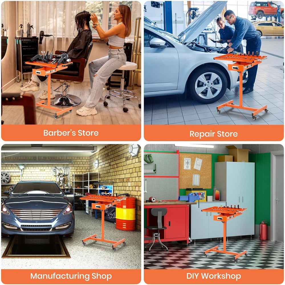 Workbench with Locking Casters, Adjustable Height 35"-44.8" Rolling Steel