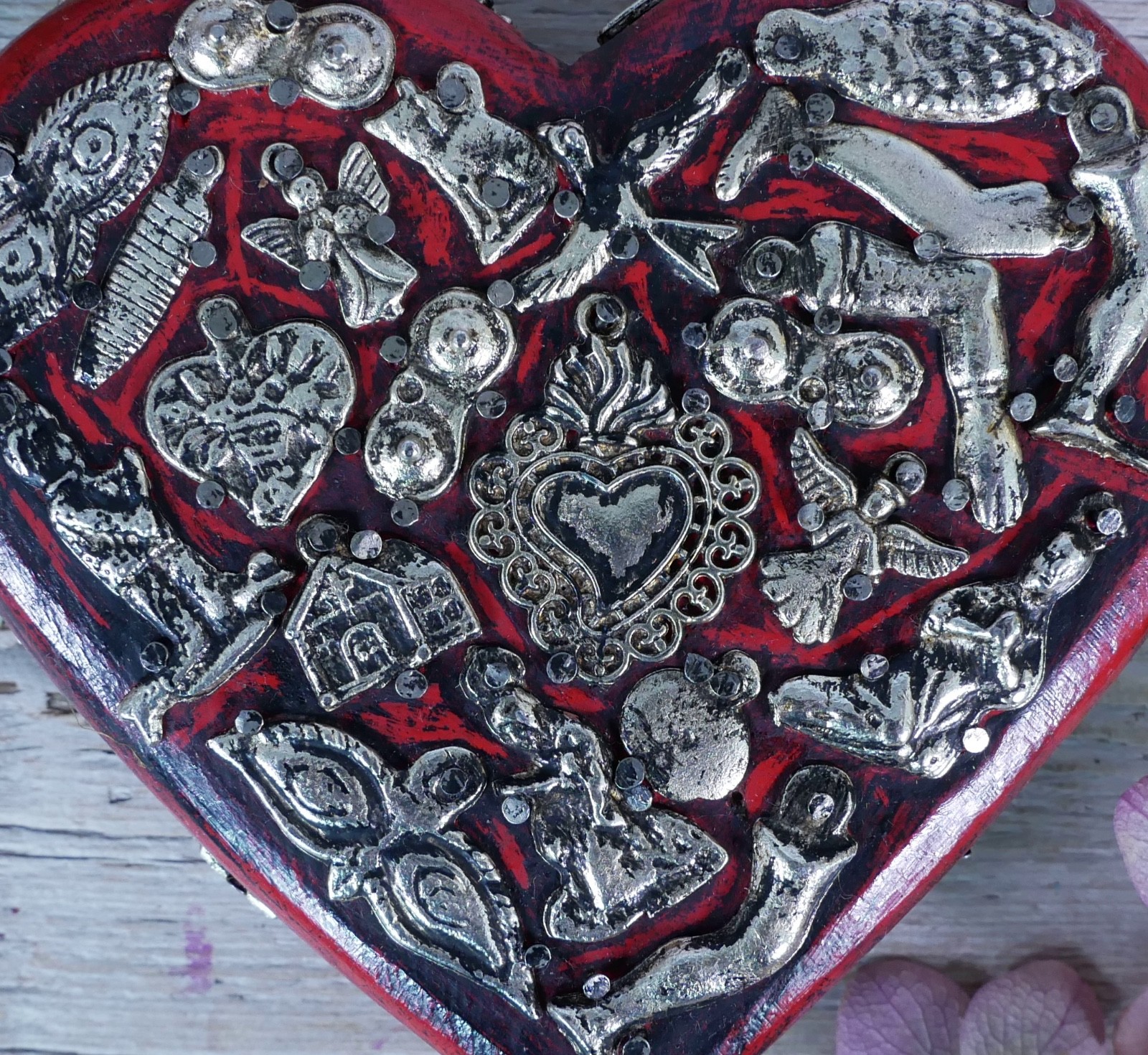 Red Wood Heart Milagros Handmade Michoacan Mexican Folk Art Love Token Small Sz