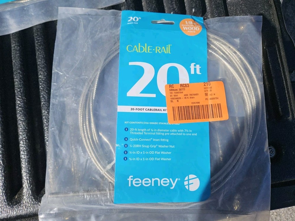 Feeney 6320-PKG Cable Rail Assemblies for Wood Railing Frames 20' 1/8"