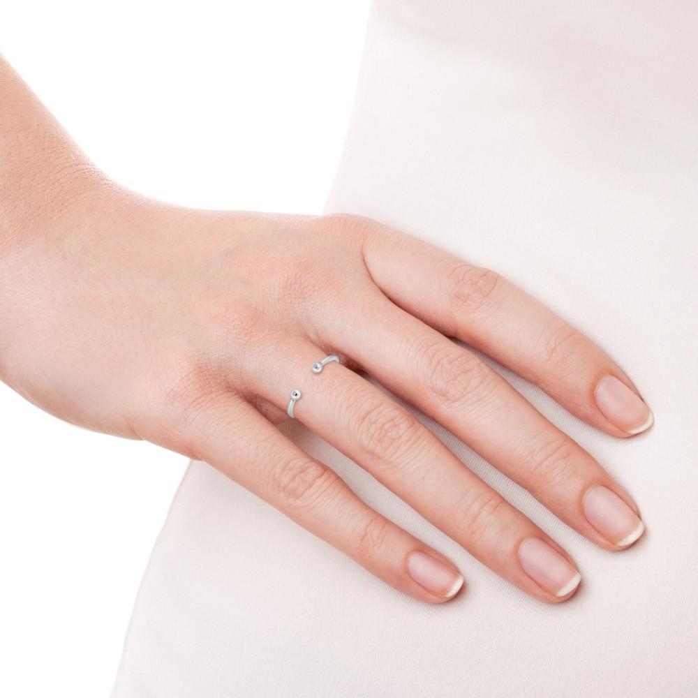 Minimal Mini Sphere Open-Ended Cuff Sterling Silver Wrap Ring-9
