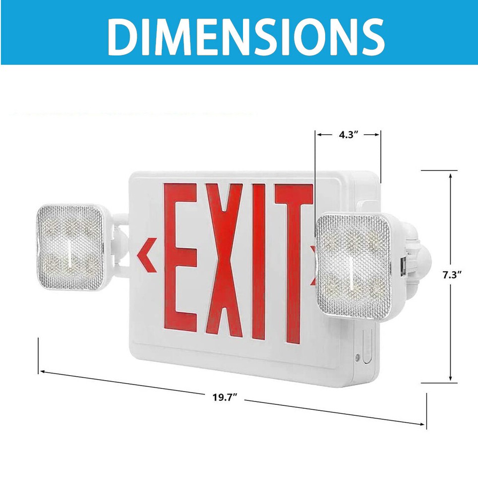 LED Exit Sign Emergency Light w/Battery Backup Double Adjustable Head
