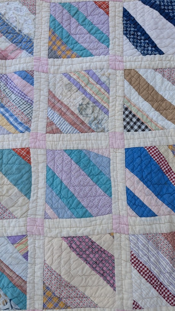 Antique 1920 Patchwork Quilt 64"X78 String Pieced Blocks