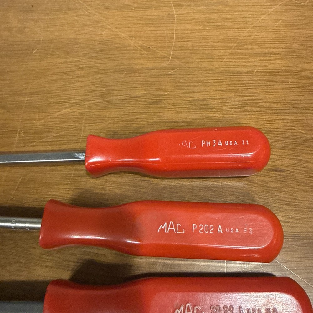 MAC TOOLS 3 PIECE PH3A Slotted, P202A PHILLIPS, SP29A Cotter Pin Red Handle