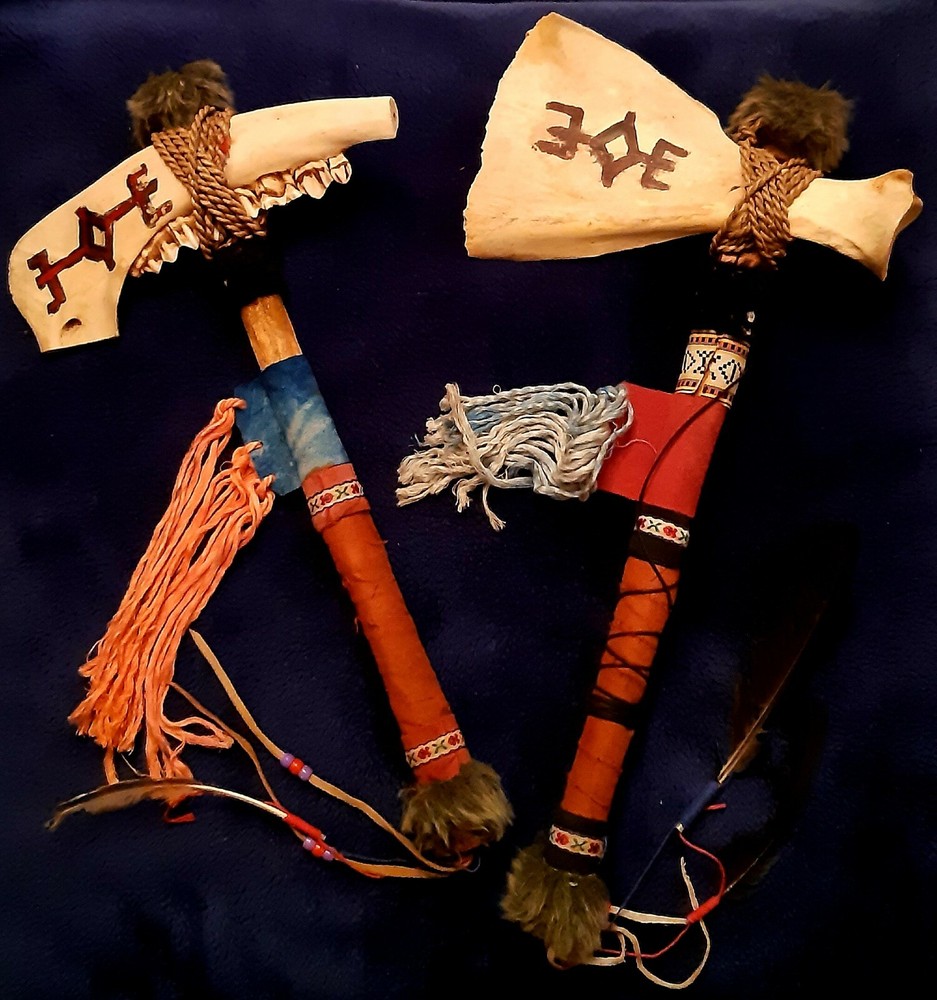 Lot 2 Native American Bone Tomahawk Length Approx 48cm