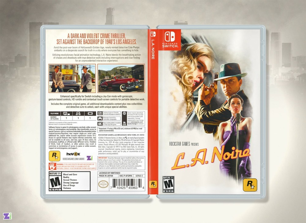 LA Noire Cover Art: Custom Replacement Insert & Case for Nintendo Switch