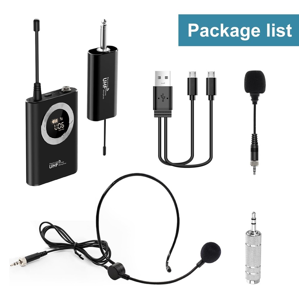 Wireless Microphone Headset, Head Mic Speaker System, UHF Professional Handhe...