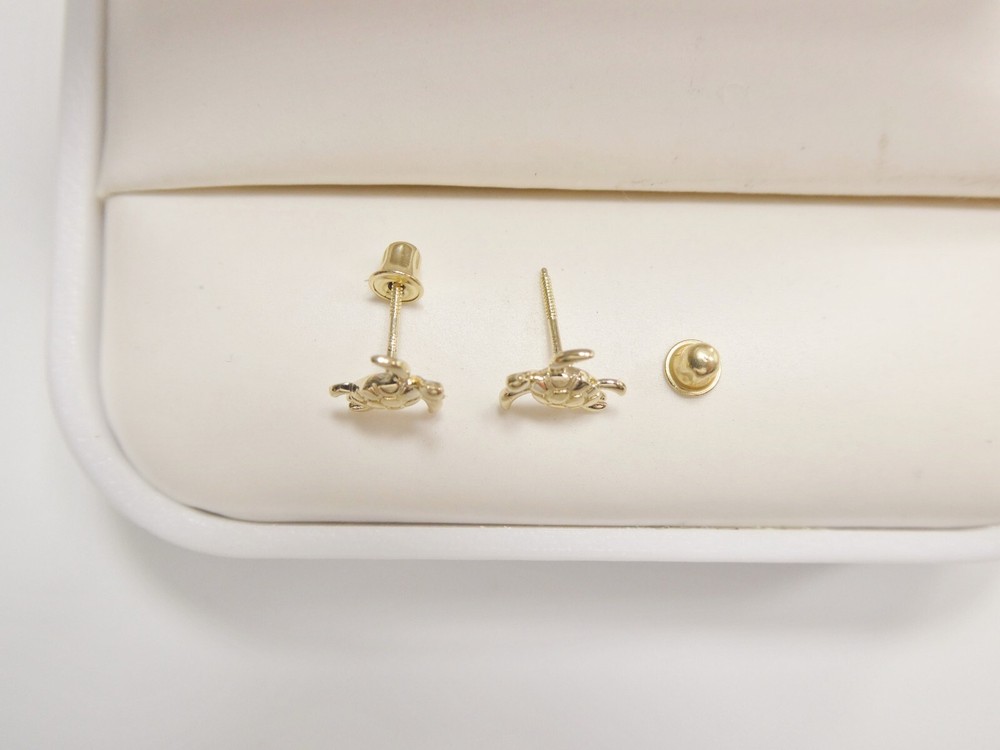 10K REAL SOLID YELLOW GOLD TURTLE SCREW BACK POST EARRINGS