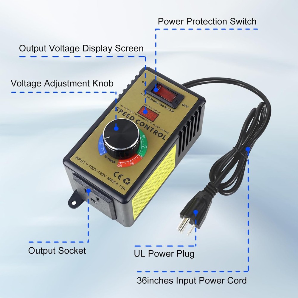 Variable Voltage Regulator 120V 15A 4000W AC Motor Speed Controller Dimmer