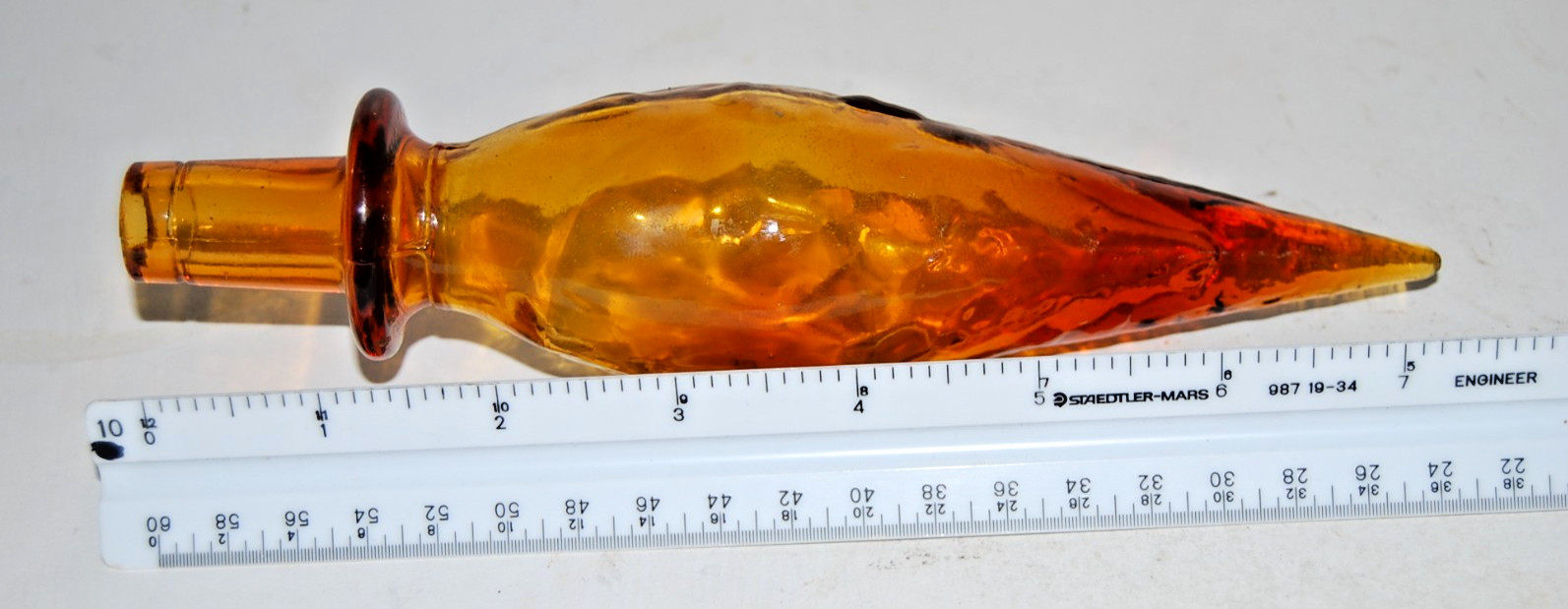 Vintage Empoli Honey Amber Crinkle Glass Decanter Bottle 23" Tall w/ Stopper