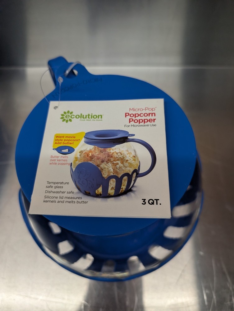 Ecolution Micro-Pop 3 Quart Microwave Popcorn Popper - Blue New NWT 3 QT