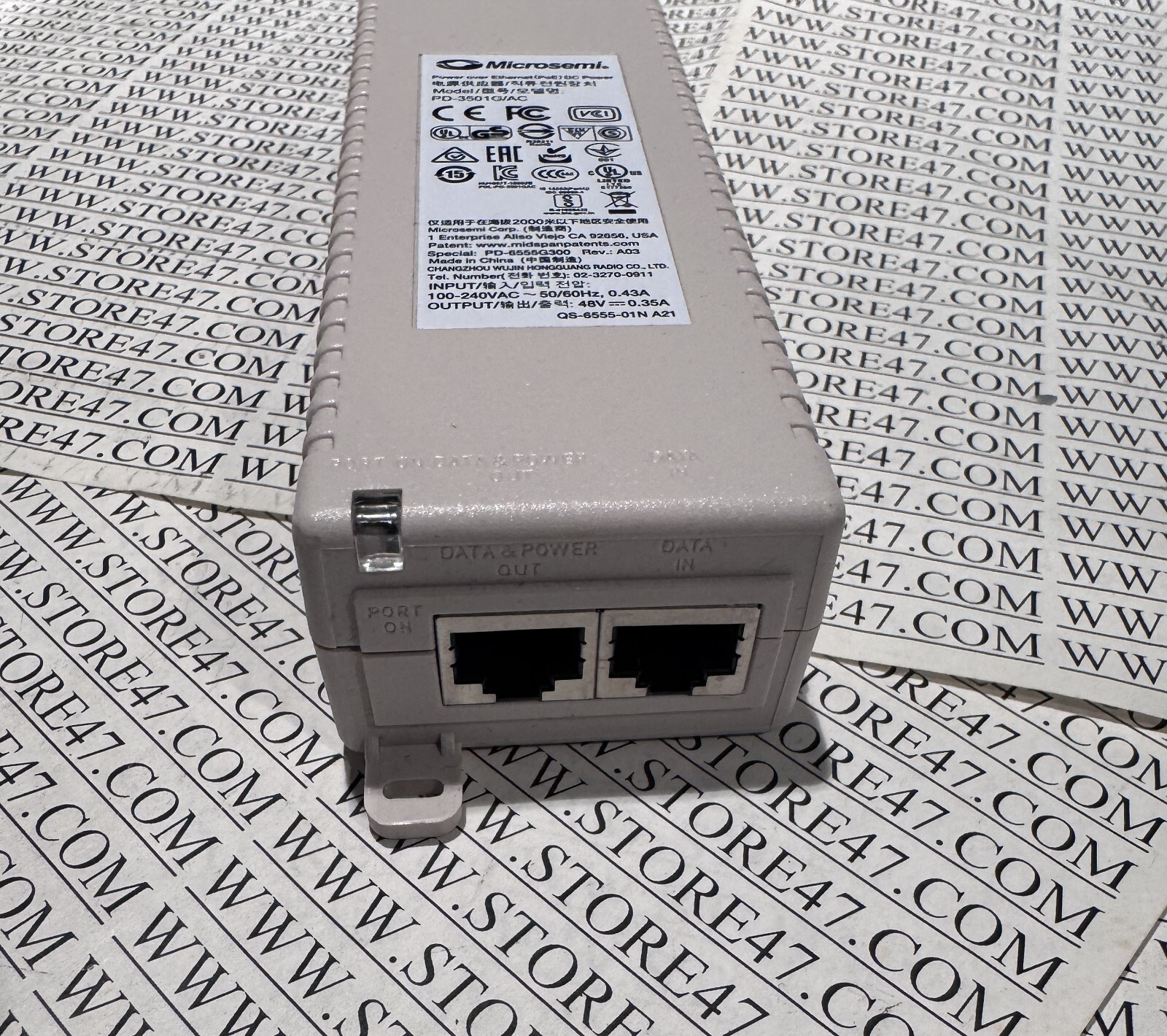 MICROSEMI PD-3501G/AC 48v .35a POE Injector with power cord