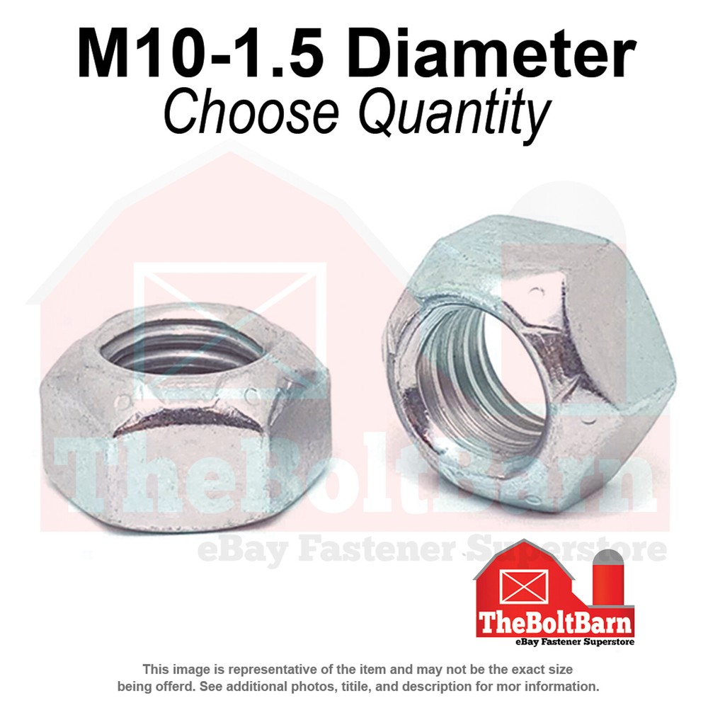 M10-1.5 Class 10 Hex Top Lock Nuts Zinc Clear Coarse Thread (Pick Quantity)