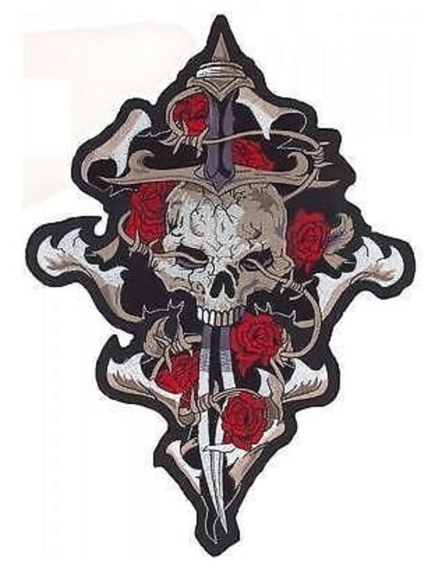 NWOT LETHAL THREAT SKULL DAGGER ROSE PATCH 5.25"x7" LT30059