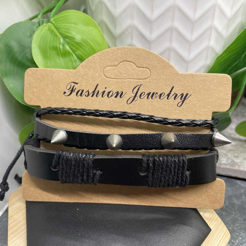 2 PC Leather Bracelet Set Stackable Adjustable Tie New Free Ship B7508