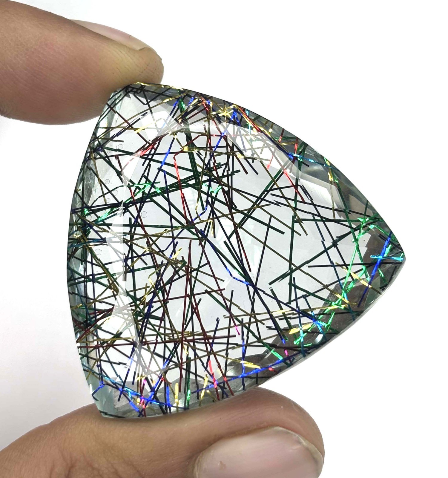 Natural Certified 190 Ct Multicolor Rutilated Quartz Loose Gemstone Trillion Cut