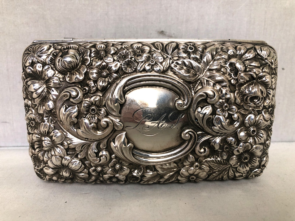 Antique Gorham Cluny Pattern Sterling Silver Rectangular Hinged Box, 177 Grams.