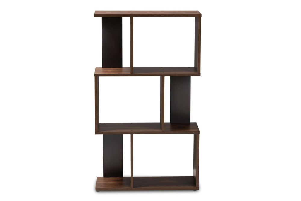 Baxton Studio Vivace Display Bookcase, Walnut Brown/Dark Grey