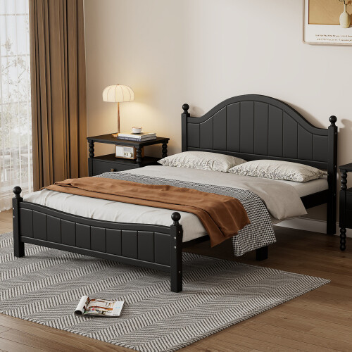Full/Queen/King Size Platform Bed Solid Wood Bed Frames w/ Headboard & Footboard