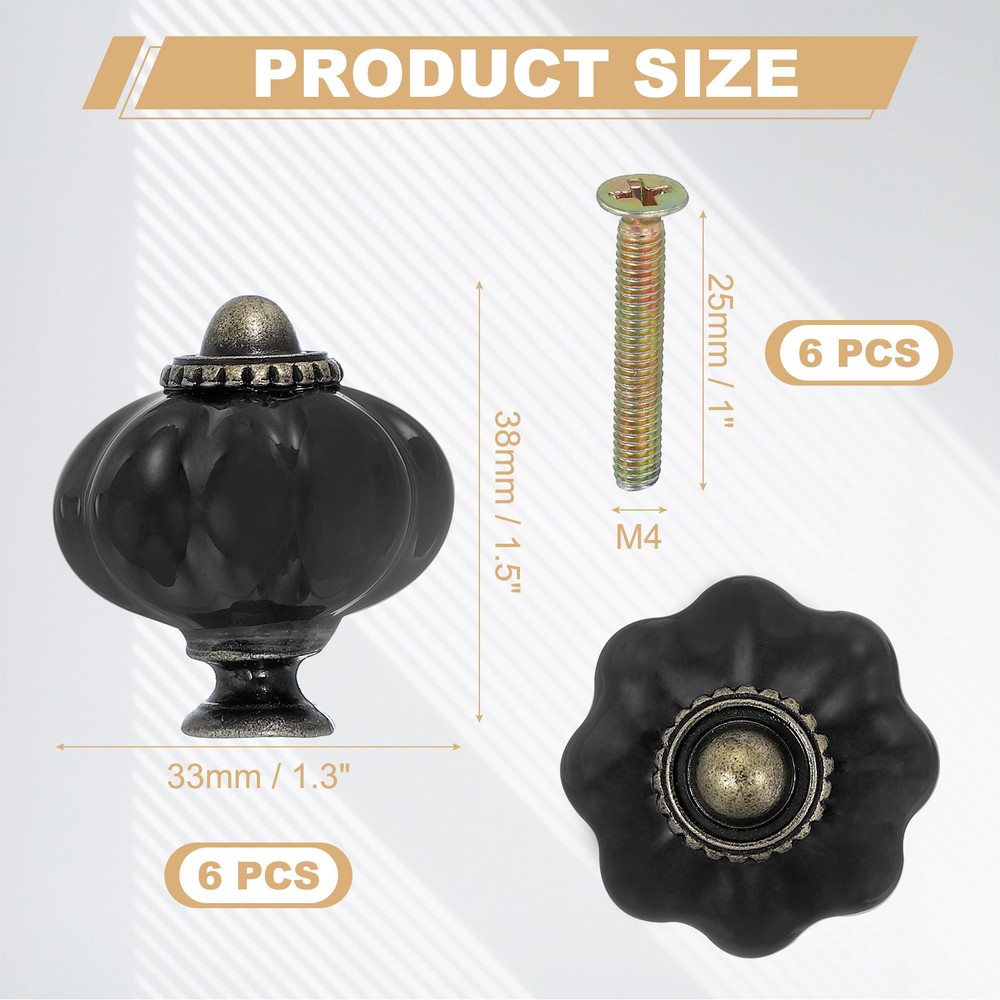 6 Packs Ceramic Knobs, Pumpkin Ceramic Cabinet Drawer Knobs, Black