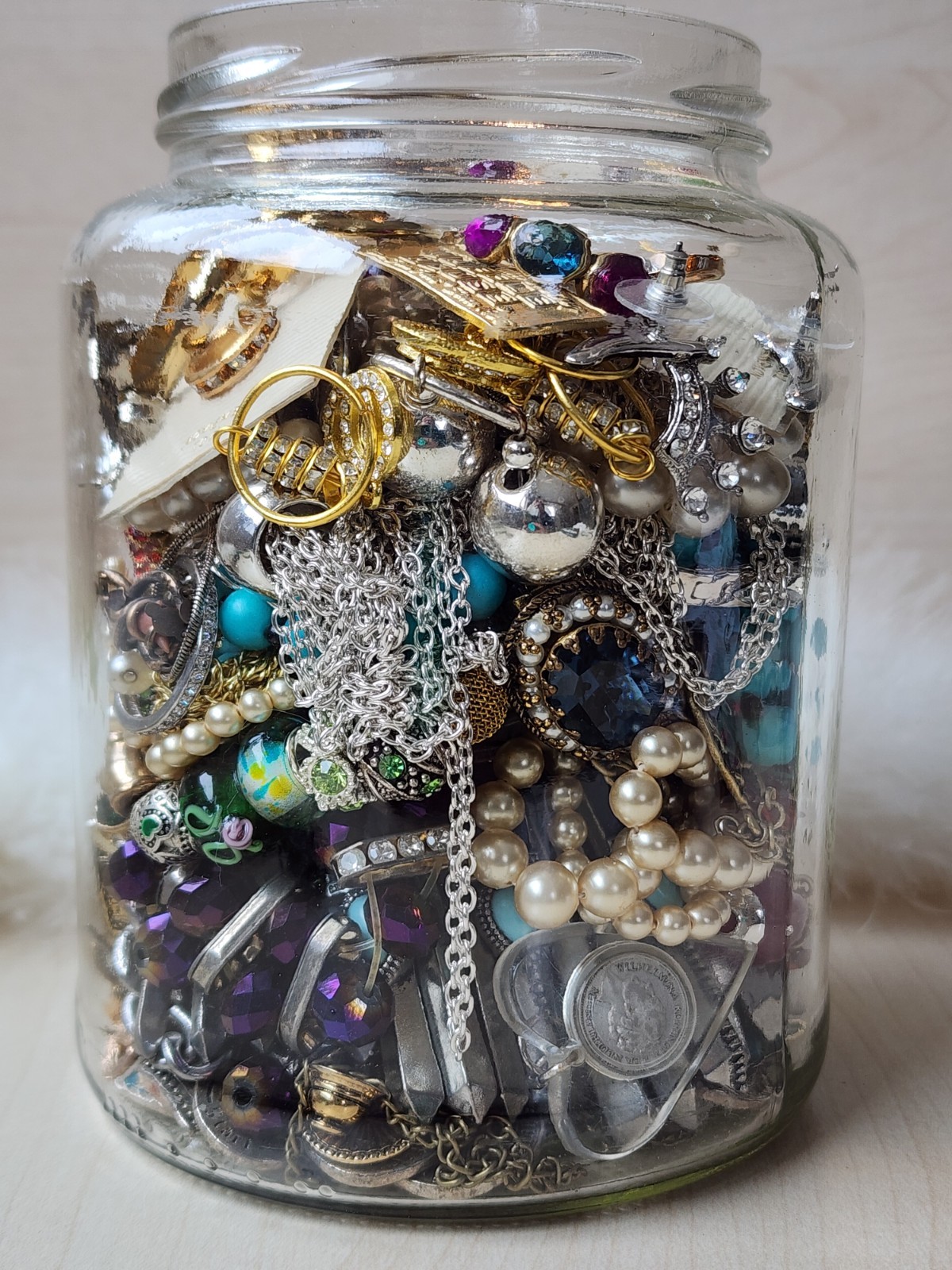 💎 Large Mystery Jewelry Jar- Mostly Wearable - Over 2lbs - Vintage lot