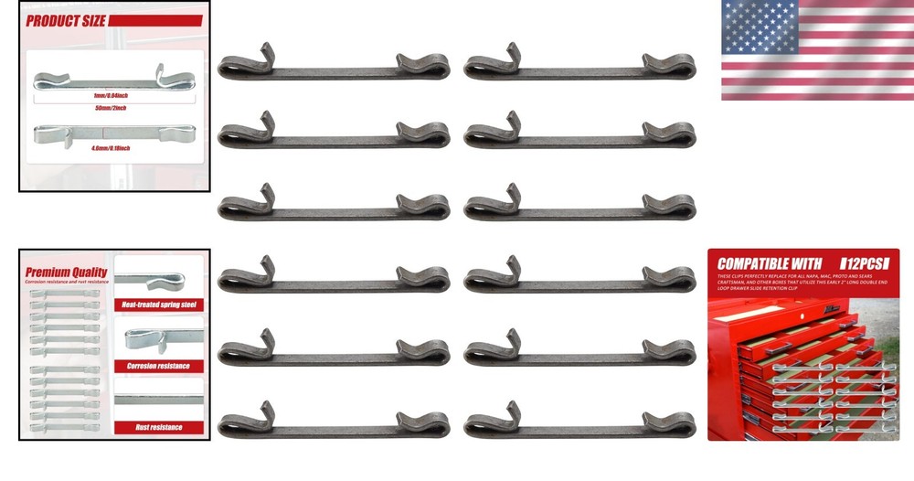 12 Pcs Early 2'' Double Loop Style Tool Box Drawer Slide Retaining Keeper Clips