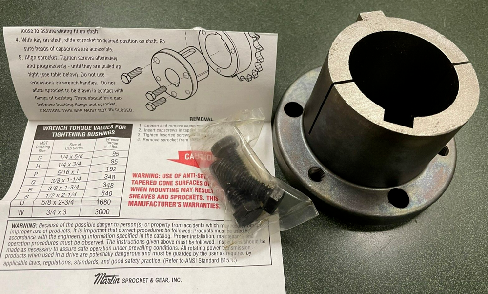 Martin Q12 MST Bushing, Split, Tapered, Keyed, Solid Flange (NIB)