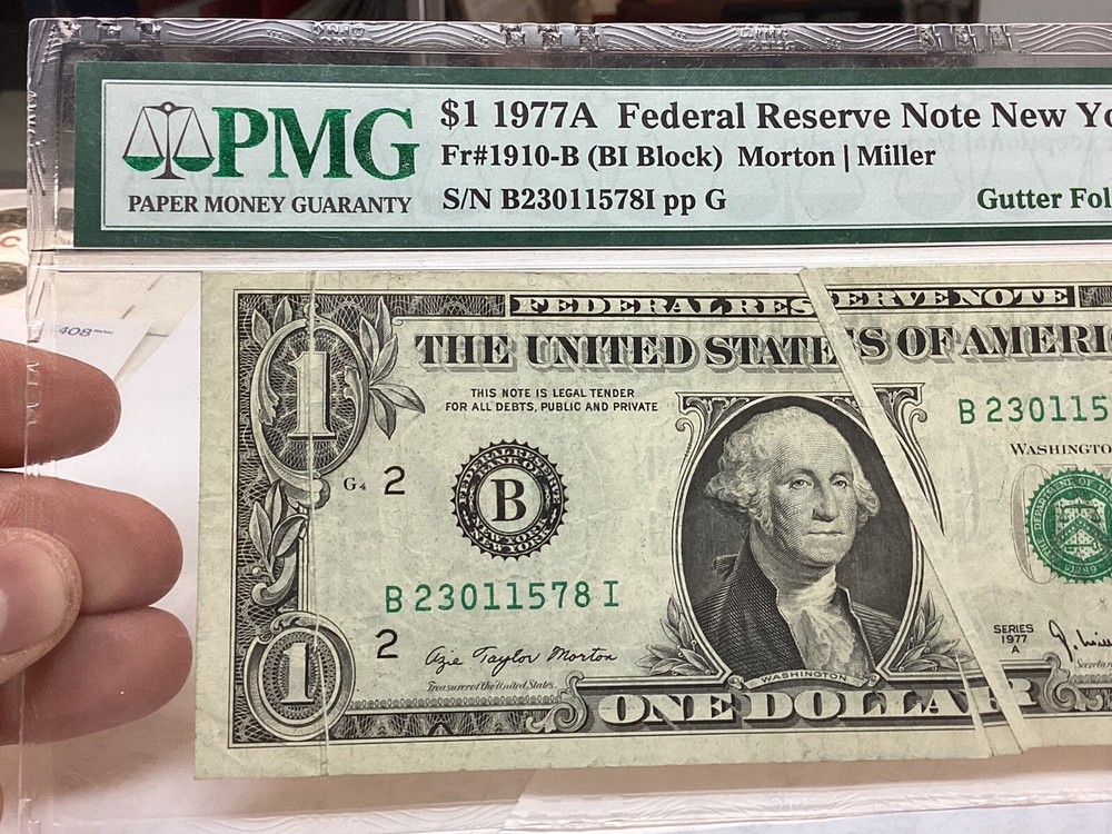 $1 1977A PMG 30 EPQ Gutterfolds Errors Fr#1910-B