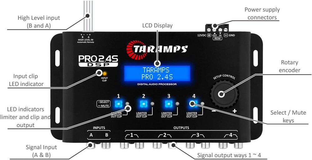 Taramps Pro 2.4S DSP Crossover Full Digital Signal Processor and Equalizer with