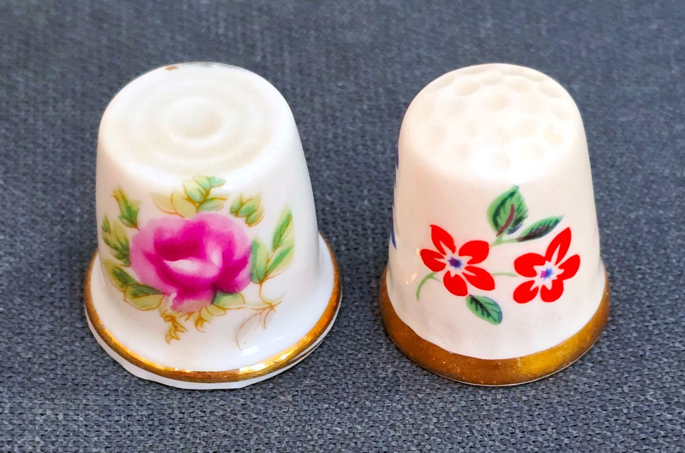 Charming 2pc Floral Ceramic Thimbles