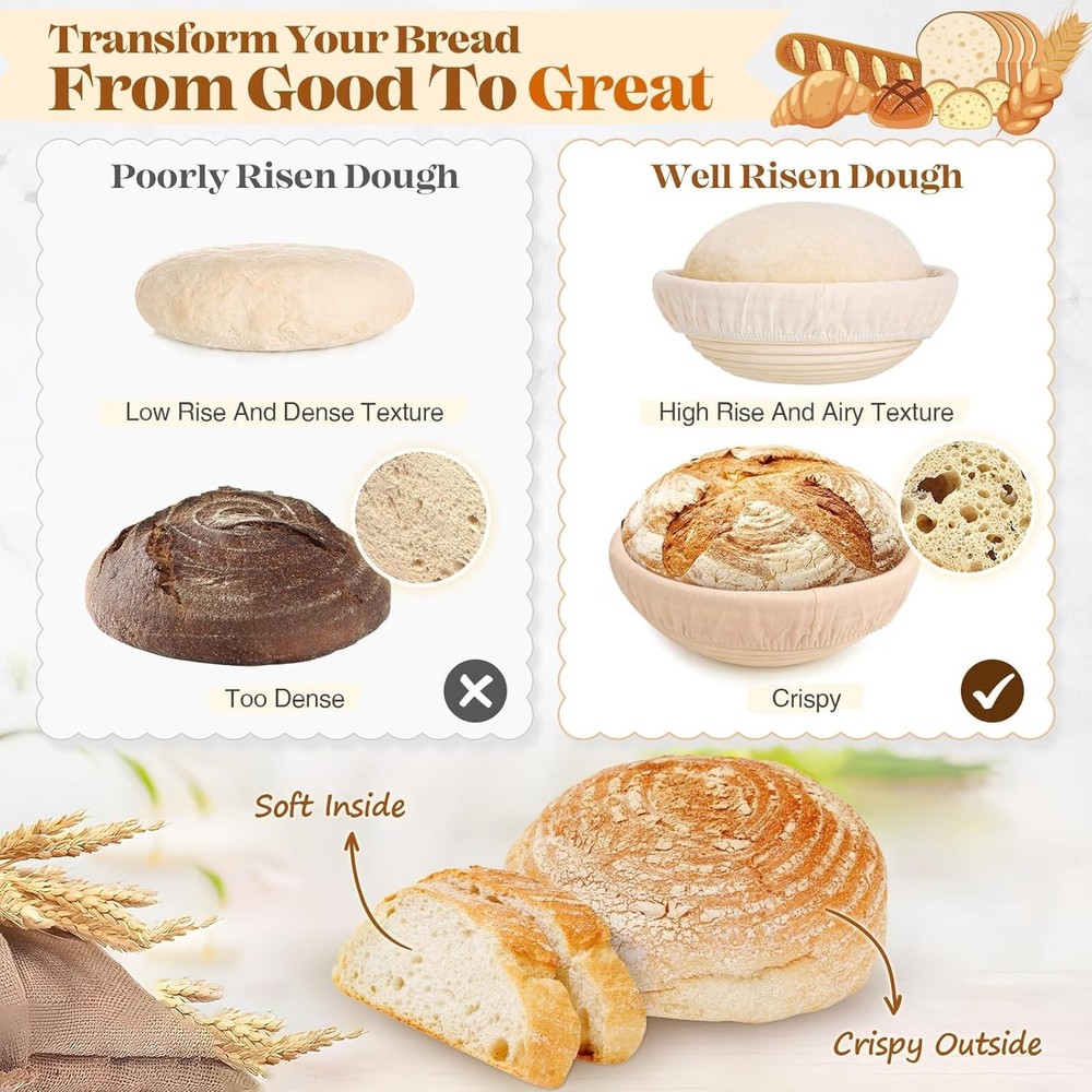 Sourdough Starter Kit with Rattan Proofing Baskets & Professional Tools Set