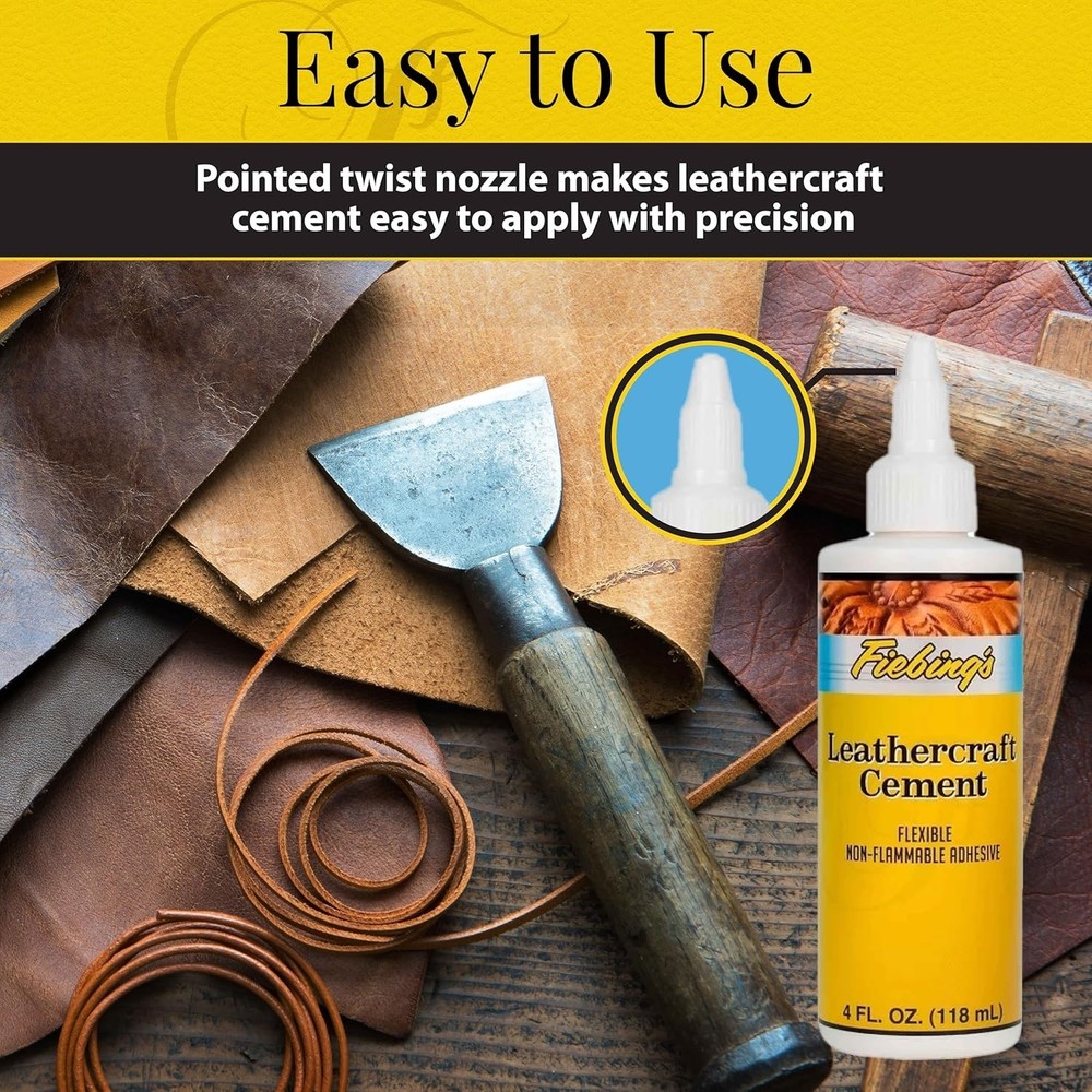 Versatile Leathercraft Cement - 4 oz Quick Drying Glue for DIY Leather Projects