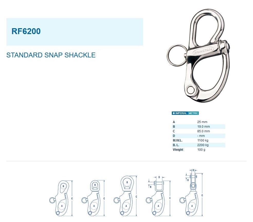 Ronstan Snap Shackle - Fixed Bail - 85mm(3-11/32") Length RF6200 Stainless Steel