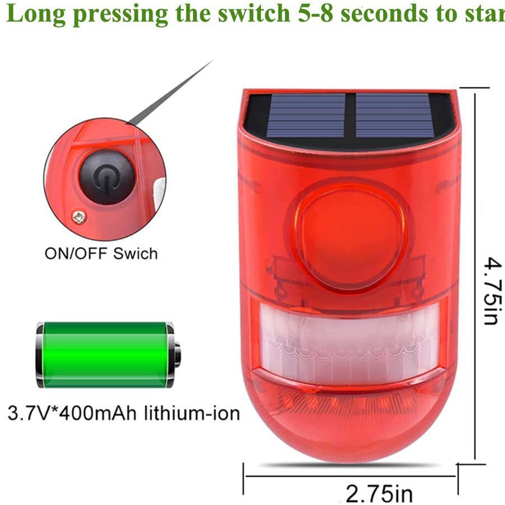LED Light Solar Strobe Light Solar Alarm Wireless Motion Sensor Detector Outdoor