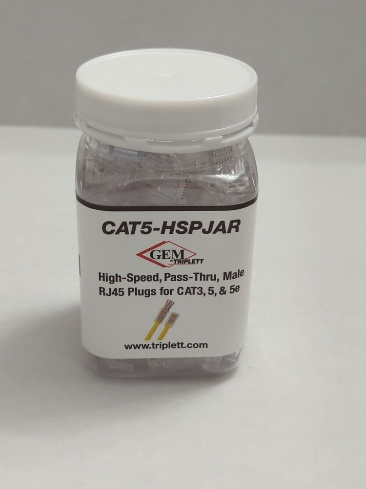 RJ45 Network Cables Modular Plug CAT5e UTP Connector End Pass Through 100 pc Jar