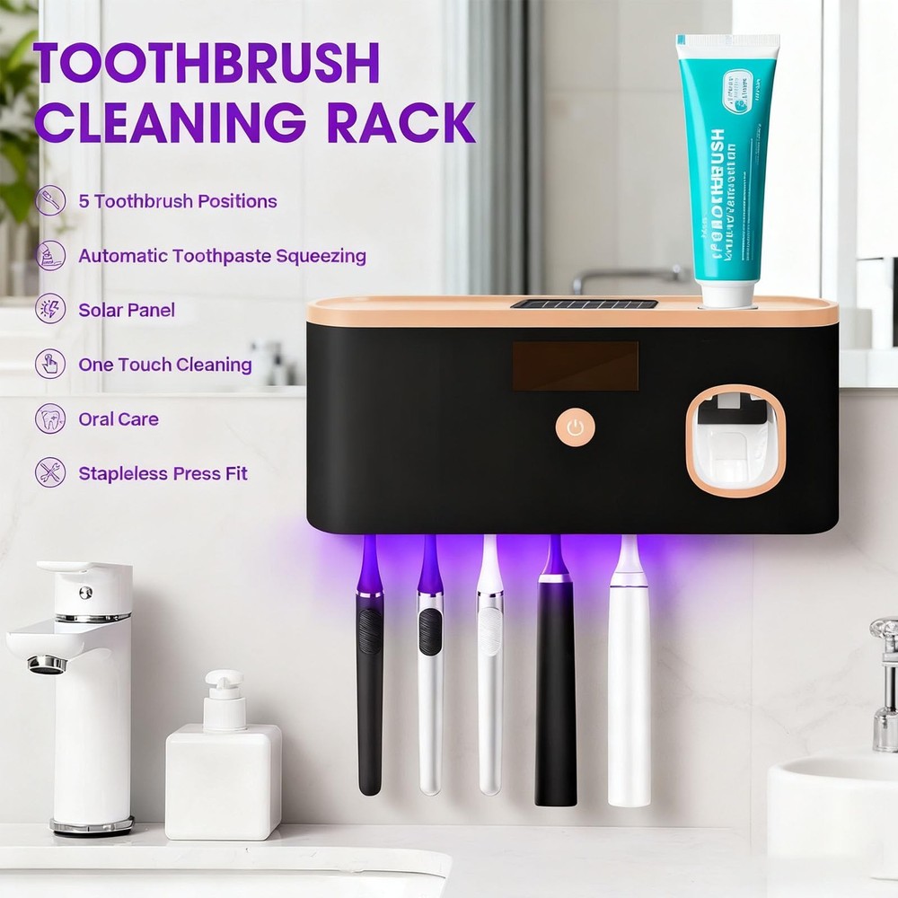 Toothbrush Sterilizer Holder Wall Mounted, USB Rechargeable Automatic Toothpa...