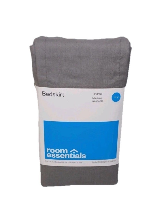Room Essentials Solid Bedskirt Gray King 14" Drop