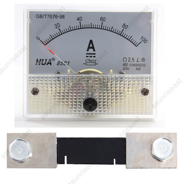 DC 100A Analog Panel AMP Current Meter + Current Shunt 85C1 Ammeter Gauge